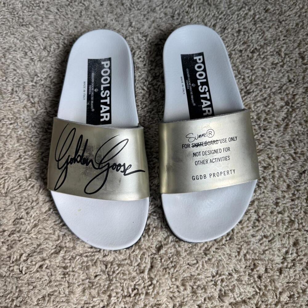 Golden Goose Women's White and Gold Slides
